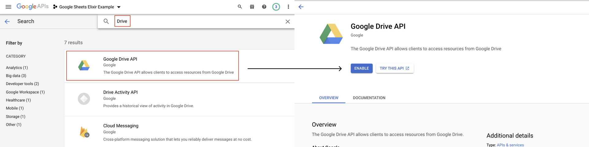 Enabling a Google API into the project